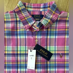 Ralph Lauren Men's Pink and Yellow Plaid Shirt